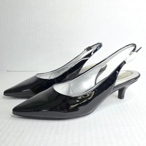 Trotters Shoes - Trotters Black Patent Slingback Kitten Heels Size 6 W Pointed Toe Pumps Office